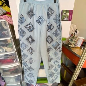 Alfred Dunner Blue and Gray Joggers with Geometric Pattern